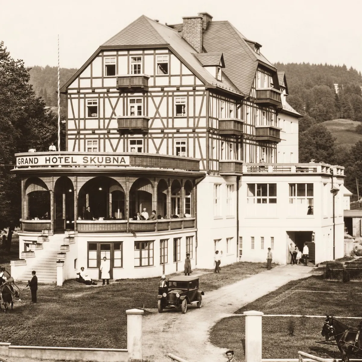 Grandhotel Škubňa na historickej pohľadnici z 30. rokov 20. storočia